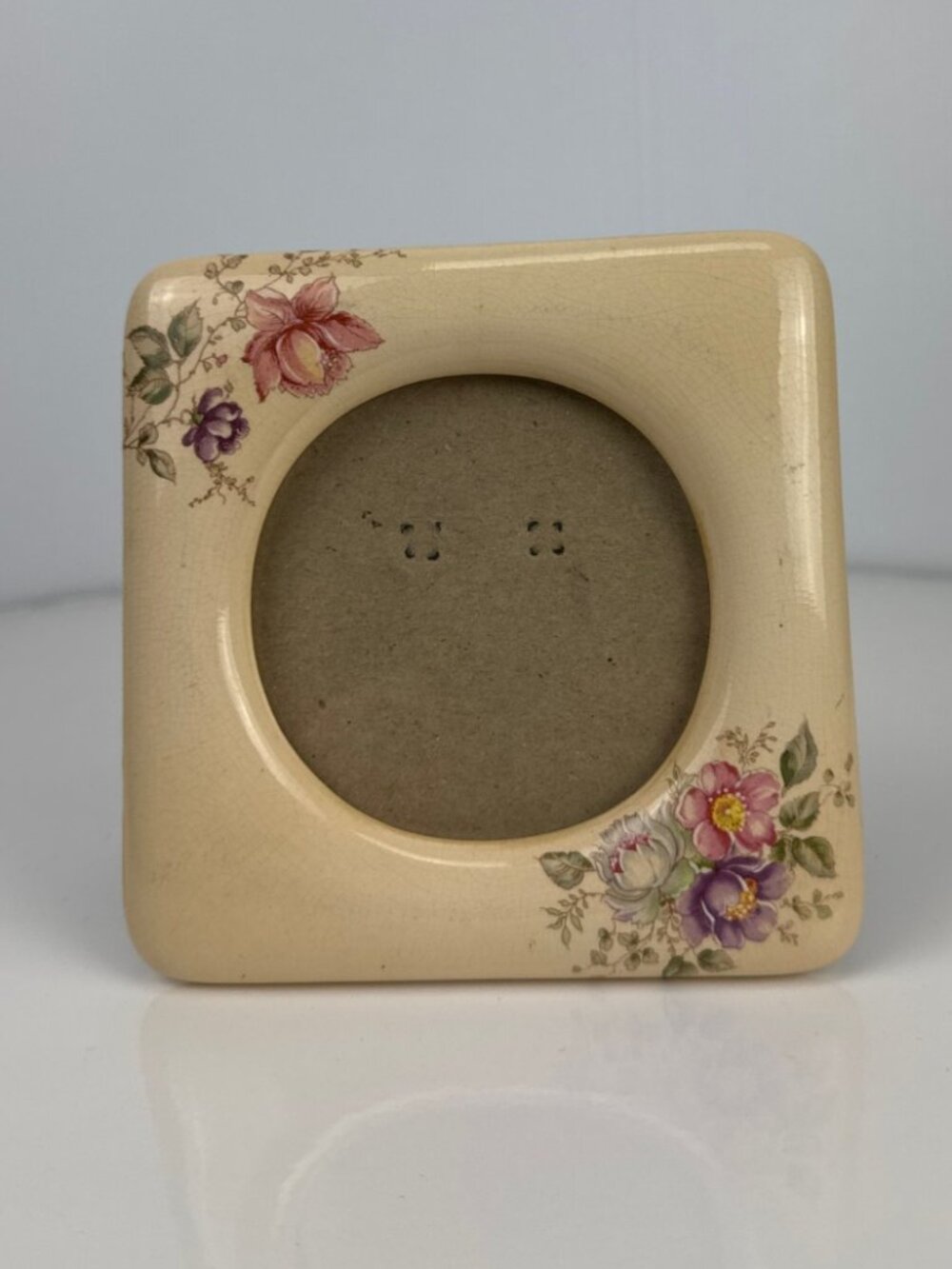 TERRAGRAFICS Vintage Floral Hand Crafted Picture Frame Cream Desk Stand 1983